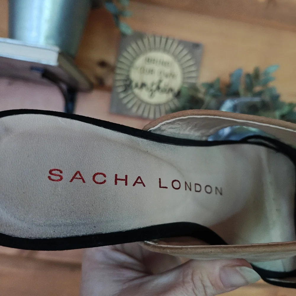 Sacha London Kali Leather Plaid Fabric Slip On Platform Wedge Heels Sandals Sz 6